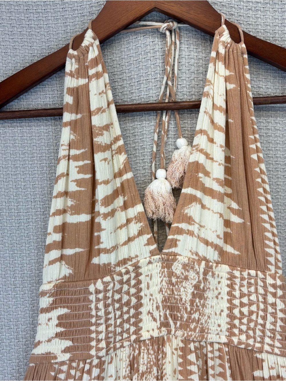 Anthropologie Z&L Europe Maxi Halter Neck Dress Beige Sz L Gauze Boho Festival - Picture 3 of 12